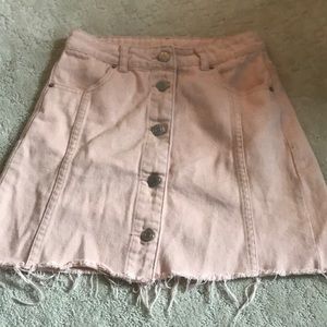 Pink denim frayed jean skirt